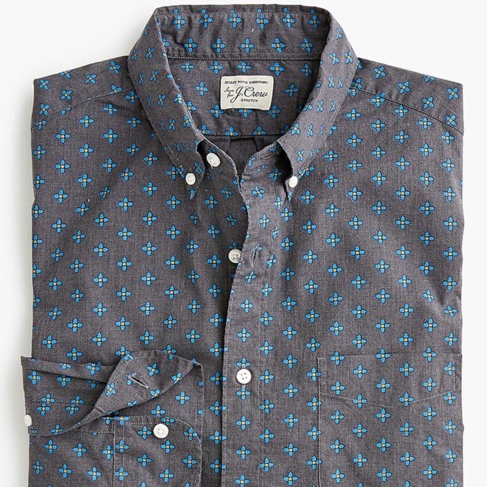 J. Crew Stretch Secret Wash Shirt Geometric Print